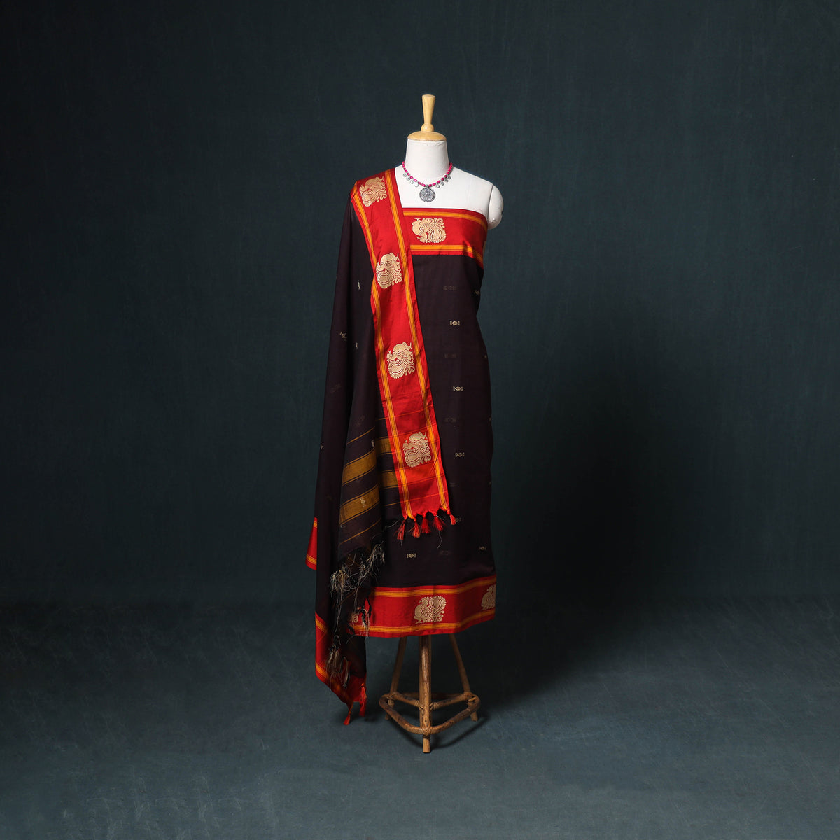 Dharwad Mercerised Cotton Plain Thread Border Unstitched Dress Material: Kurta, Bottom & Dupatta 52