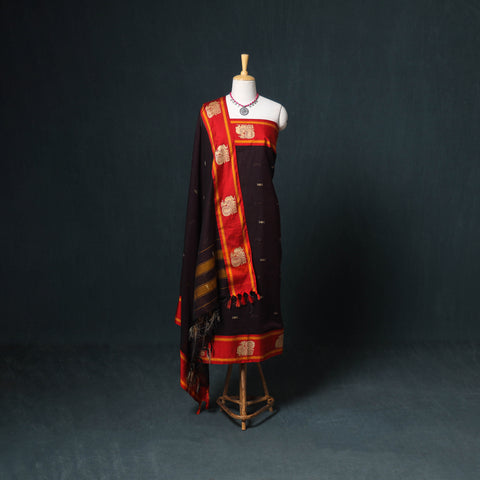 Dharwad Mercerised Cotton Plain Thread Border Unstitched Dress Material: Kurta, Bottom & Dupatta 52