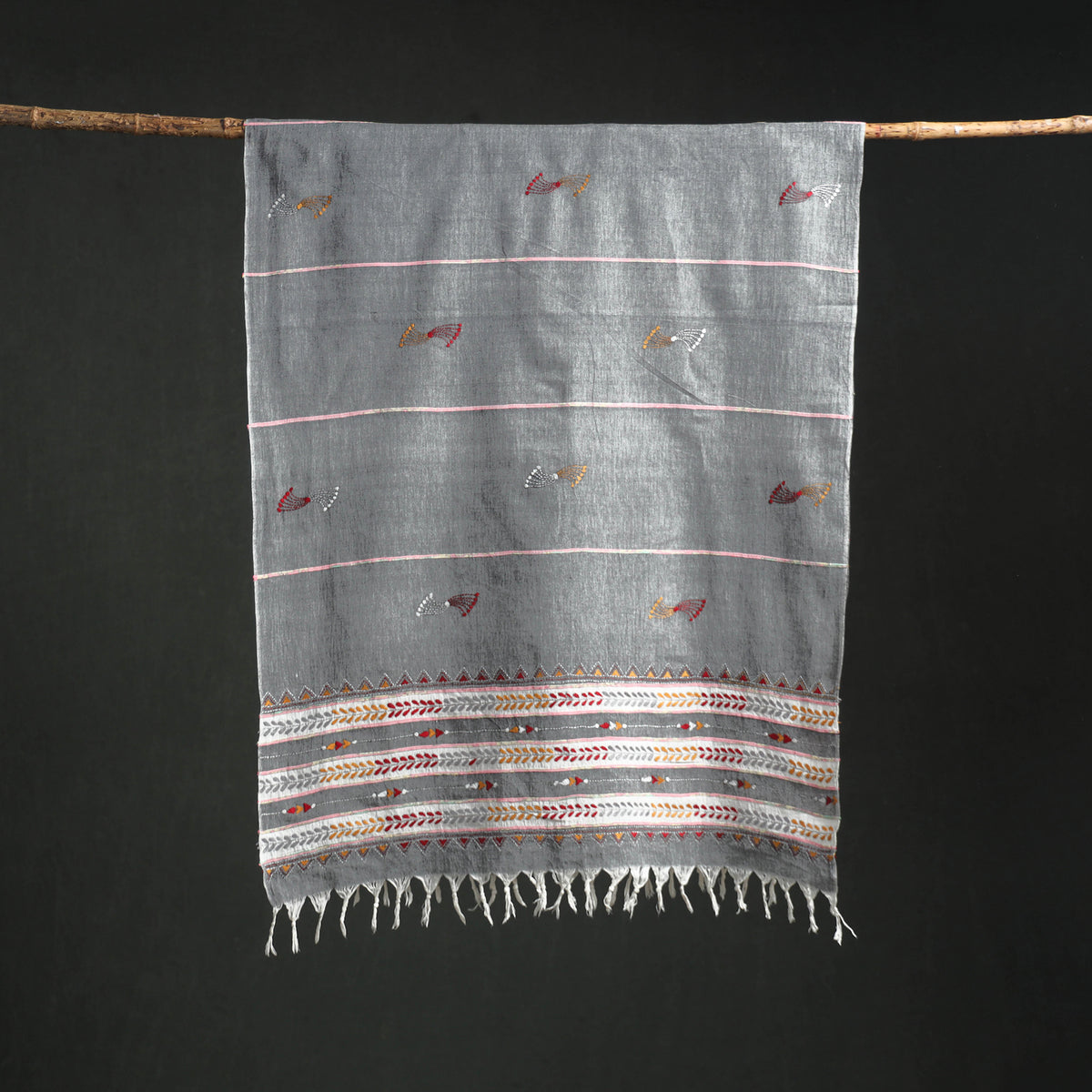 Kantha Hand Embroidered Khes Handwoven Cotton Dupatta 05