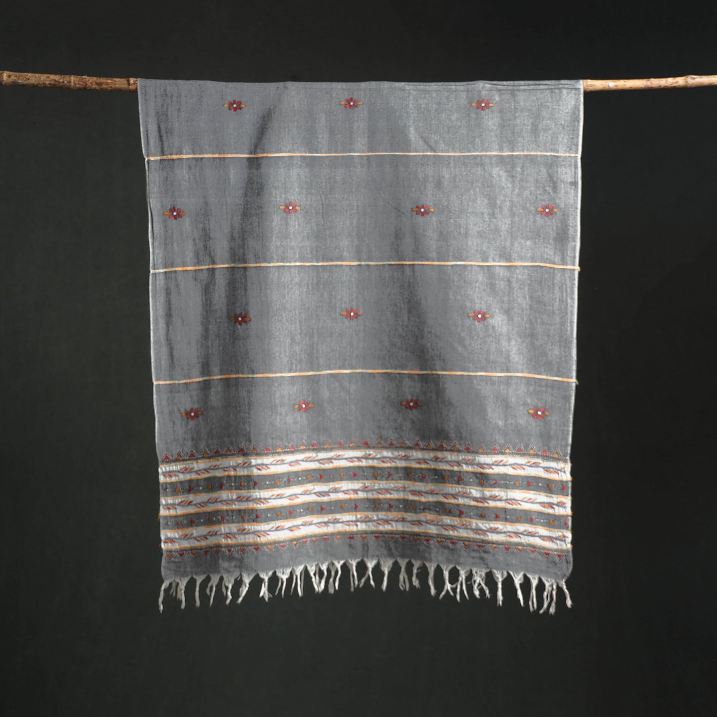 Kantha Hand Embroidered Khes Handwoven Cotton Dupatta 06