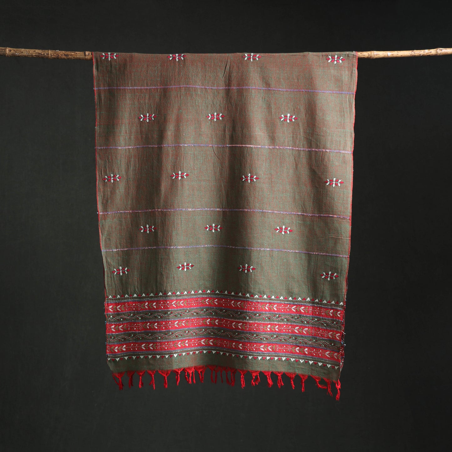 Kantha Hand Embroidered Khes Handwoven Cotton Dupatta 07