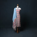 Pochampally Ikat Cotton Unstitched Dress Material: Kurta, Bottom with Dupatta 11