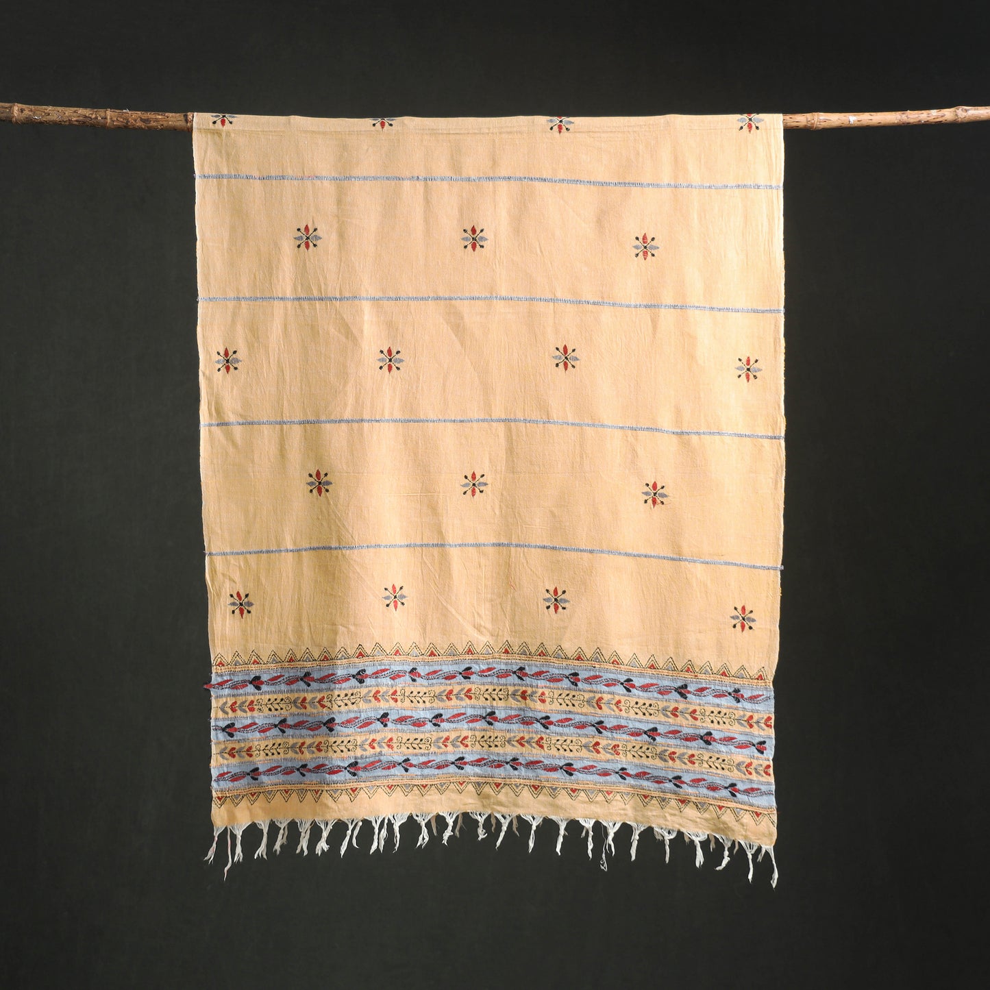 Kantha Hand Embroidered Khes Handwoven Cotton Dupatta 08