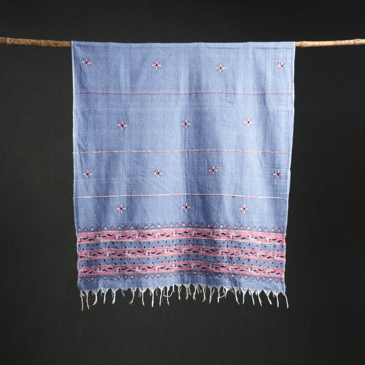 Kantha Hand Embroidered Khes Handwoven Cotton Dupatta 09