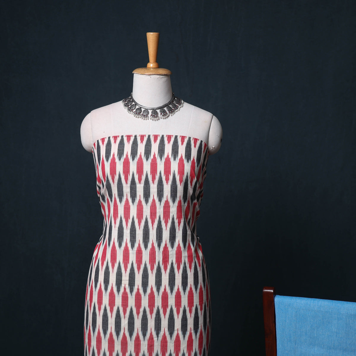 Pochampally Ikat Cotton Unstitched Dress Material: Kurta, Bottom with Dupatta 11