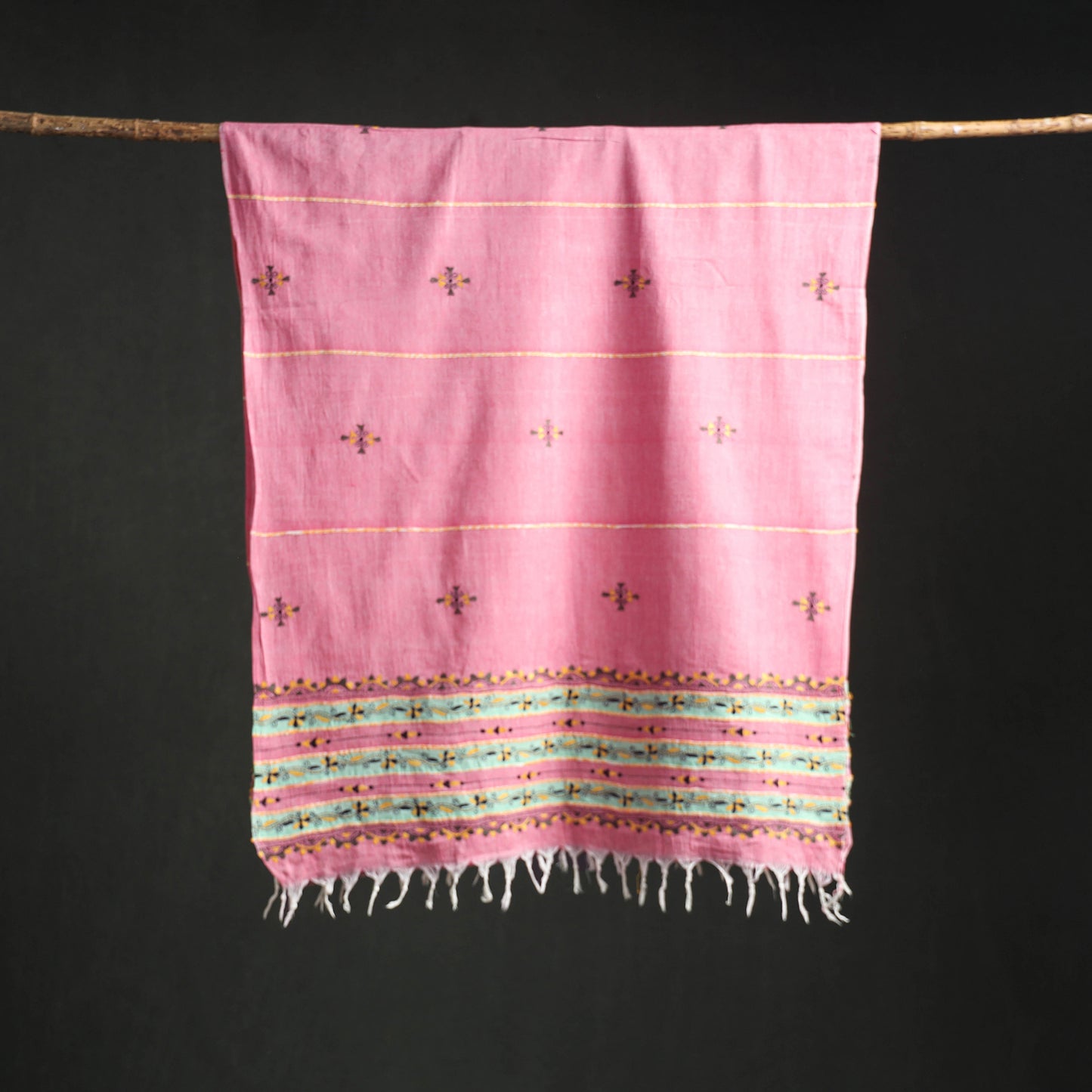 Kantha Hand Embroidered Khes Handwoven Cotton Dupatta 10