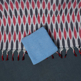 Pochampally Ikat Cotton Unstitched Dress Material: Kurta, Bottom with Dupatta 11