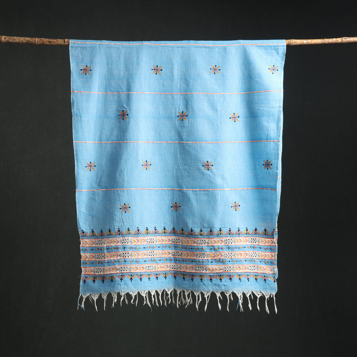 Kantha Hand Embroidered Khes Handwoven Cotton Dupatta 11