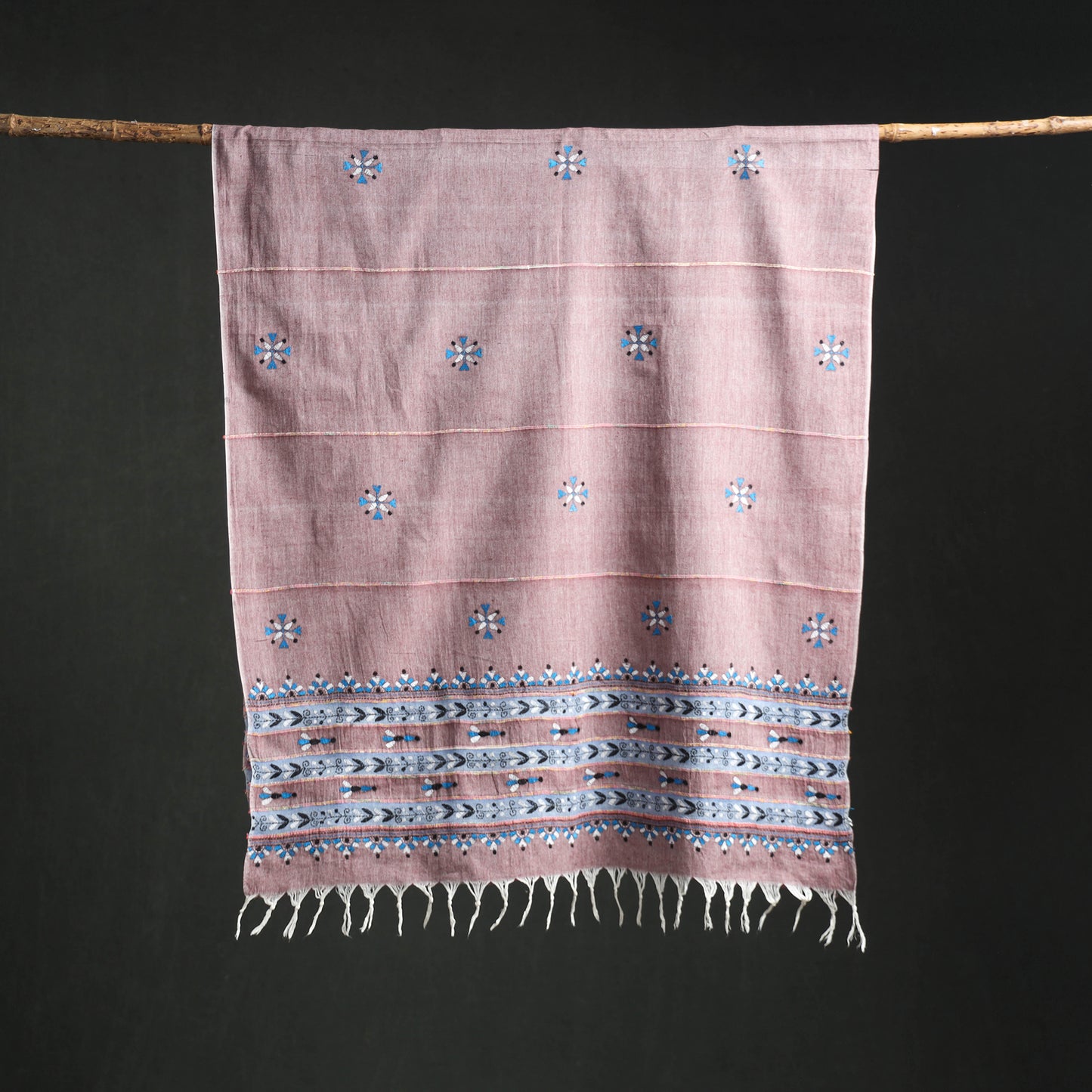 Kantha Hand Embroidered Khes Handwoven Cotton Dupatta 12