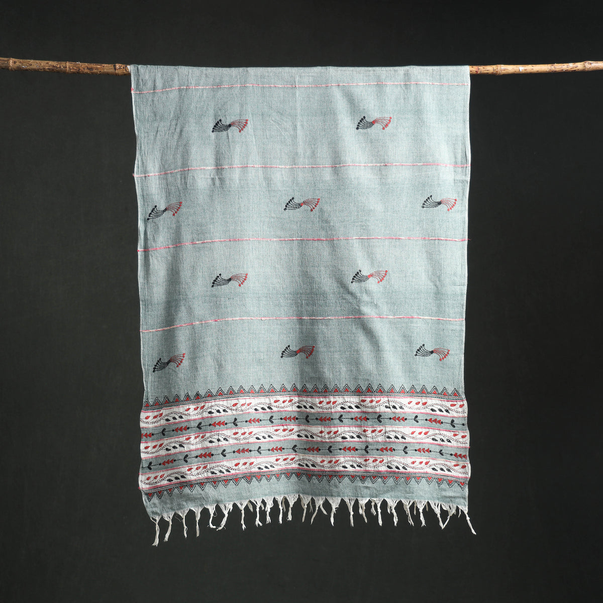 Kantha Hand Embroidered Khes Handwoven Cotton Dupatta 13