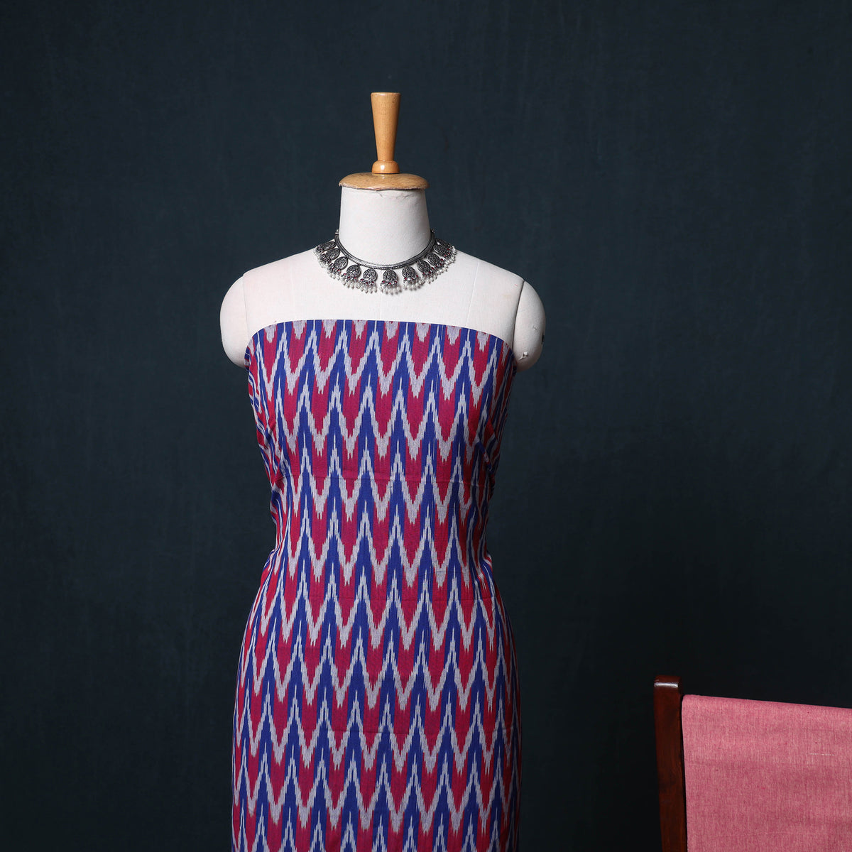 Pochampally Ikat Cotton Unstitched Dress Material: Kurta, Bottom with Dupatta 12
