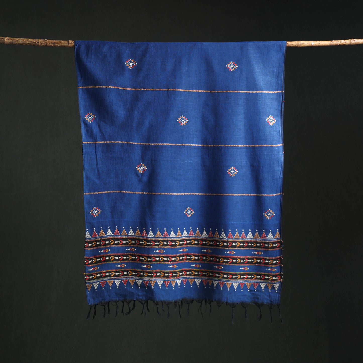 Kantha Hand Embroidered Khes Handwoven Cotton Dupatta 14