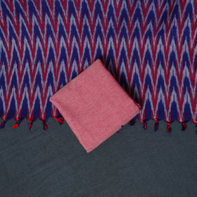 Pochampally Ikat Cotton Unstitched Dress Material: Kurta, Bottom with Dupatta 12