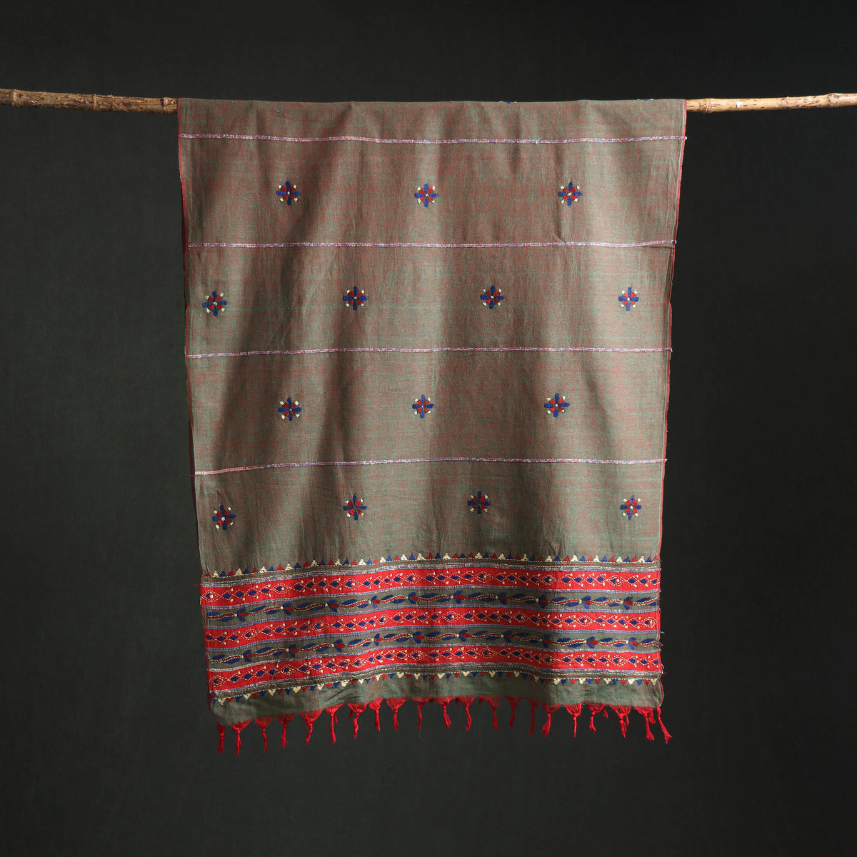 Kantha Hand Embroidered Khes Handwoven Cotton Dupatta 15