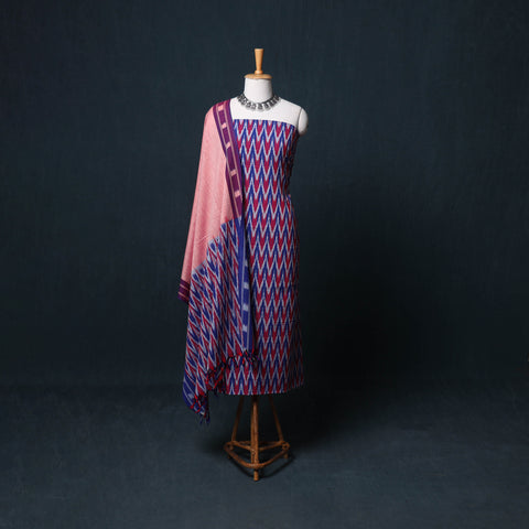 Pochampally Ikat Cotton Unstitched Dress Material: Kurta, Bottom with Dupatta 12