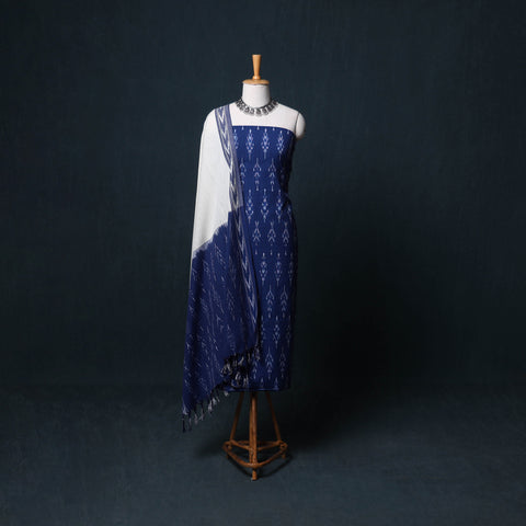Pochampally Ikat Cotton Unstitched Dress Material: Kurta, Bottom with Dupatta 13
