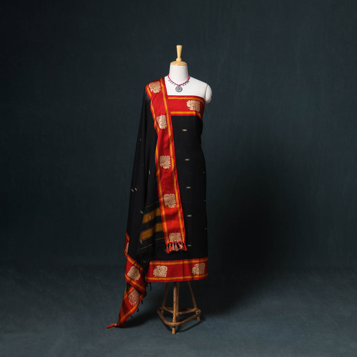Dharwad Mercerised Cotton Plain Thread Border Unstitched Dress Material: Kurta, Bottom & Dupatta 54