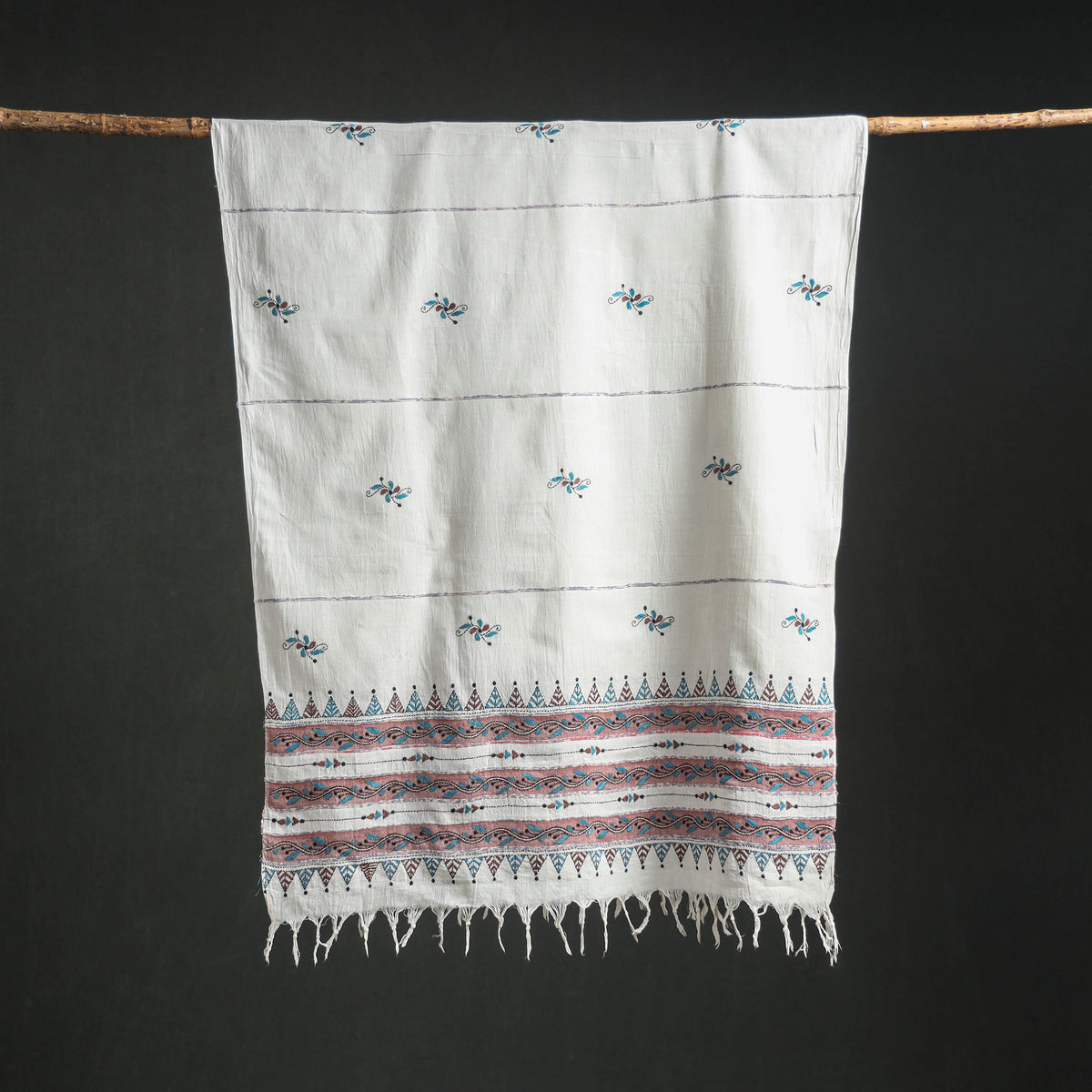 Kantha Hand Embroidered Khes Handwoven Cotton Dupatta 16