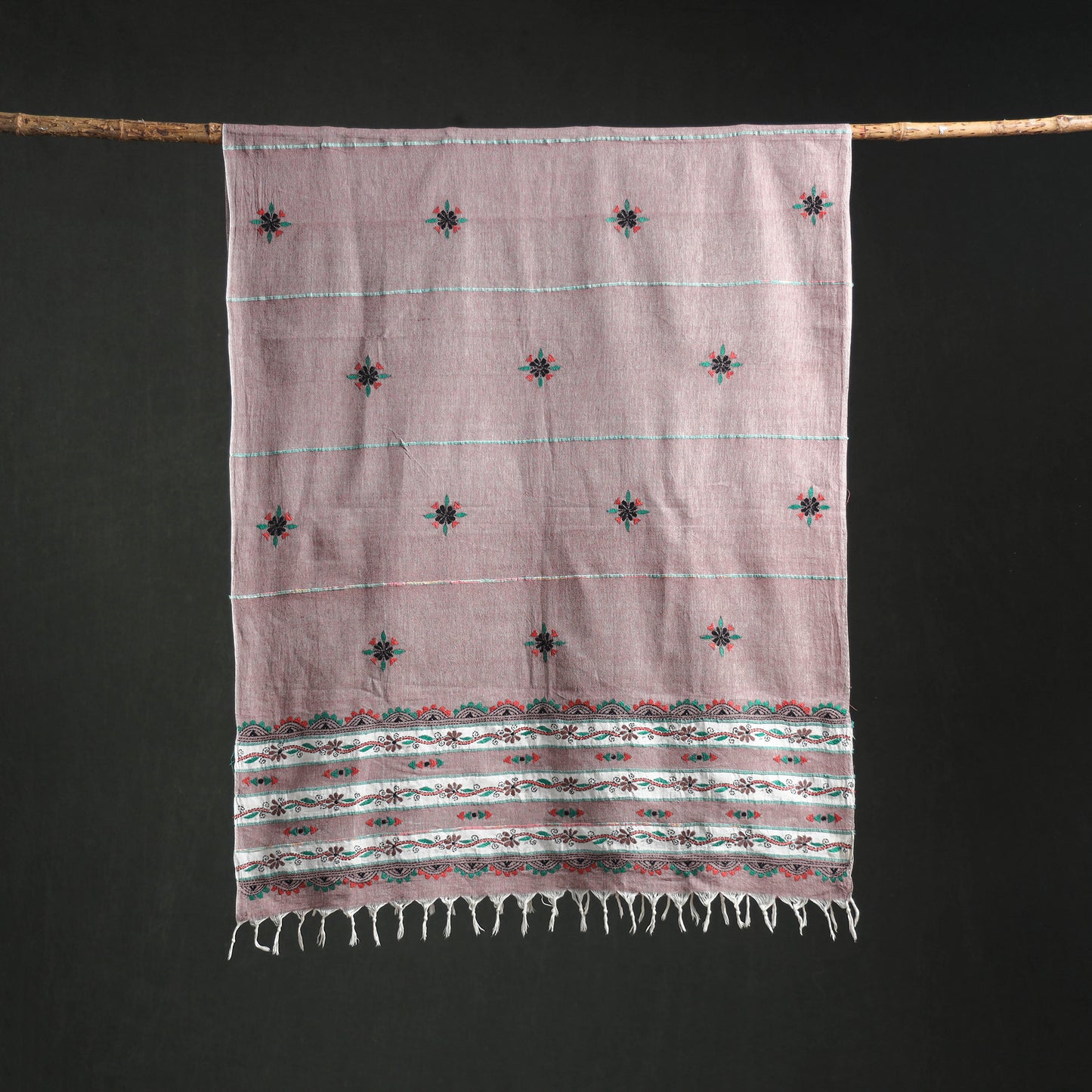 Kantha Hand Embroidered Khes Handwoven Cotton Dupatta 17