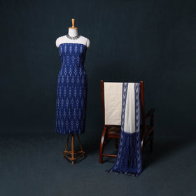 Pochampally Ikat Cotton Unstitched Dress Material: Kurta, Bottom with Dupatta 13