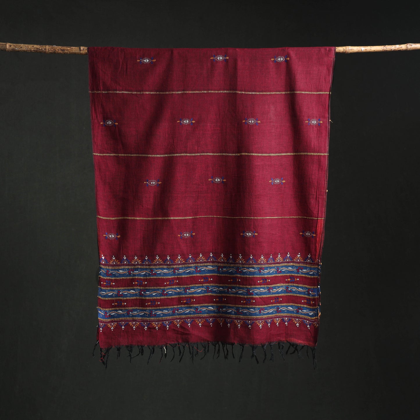 Kantha Hand Embroidered Khes Handwoven Cotton Dupatta 19