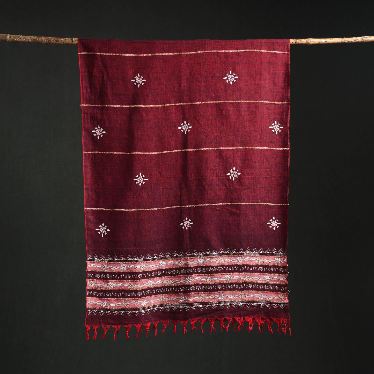Kantha Hand Embroidered Khes Handwoven Cotton Dupatta 18