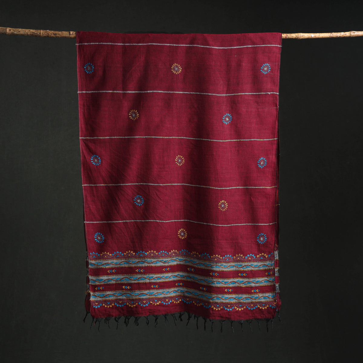 Kantha Hand Embroidered Khes Handwoven Cotton Dupatta 20