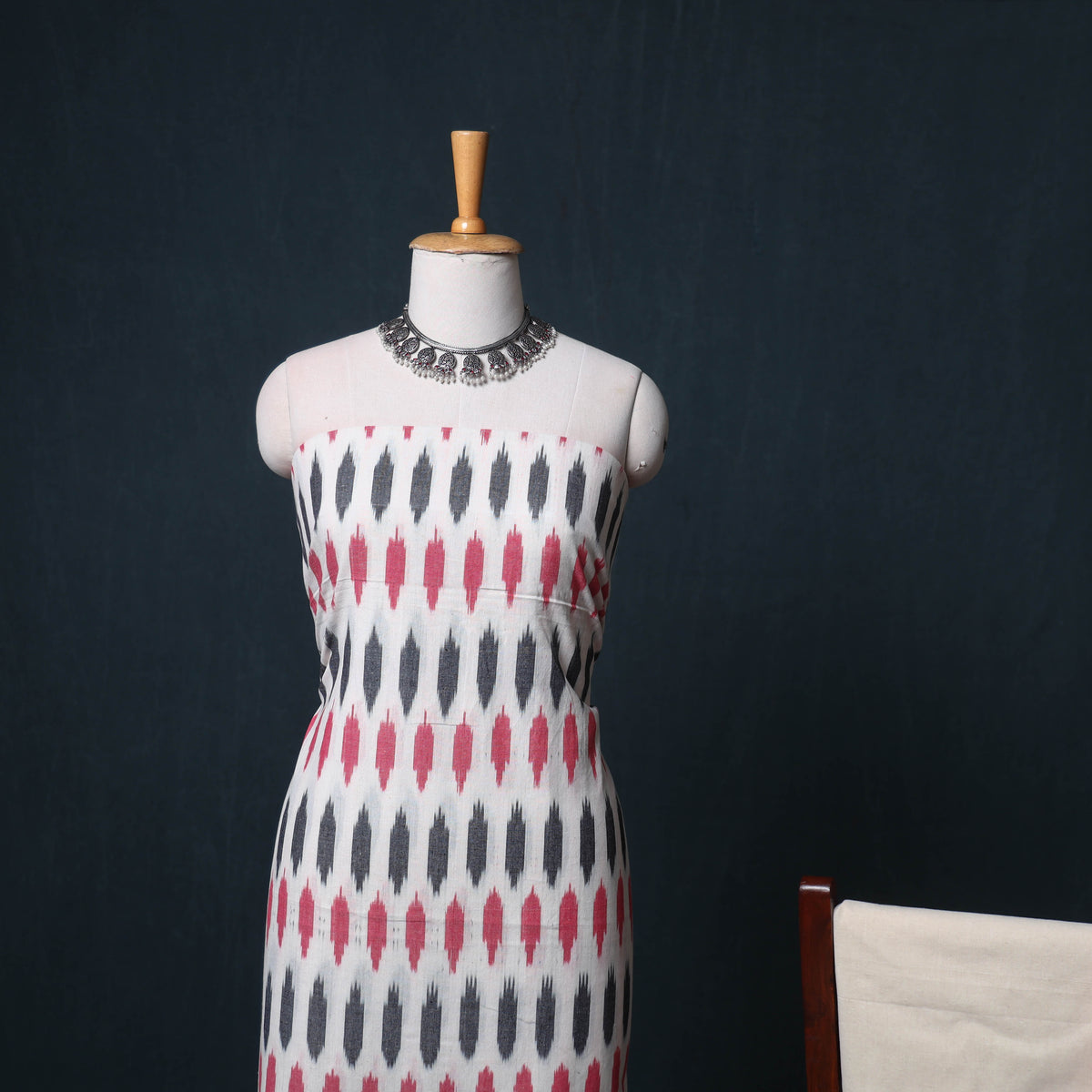 Pochampally Ikat Cotton Unstitched Dress Material: Kurta, Bottom with Dupatta 14