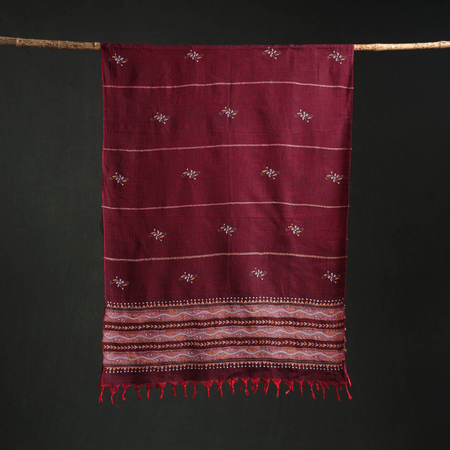 Kantha Hand Embroidered Khes Handwoven Cotton Dupatta 22
