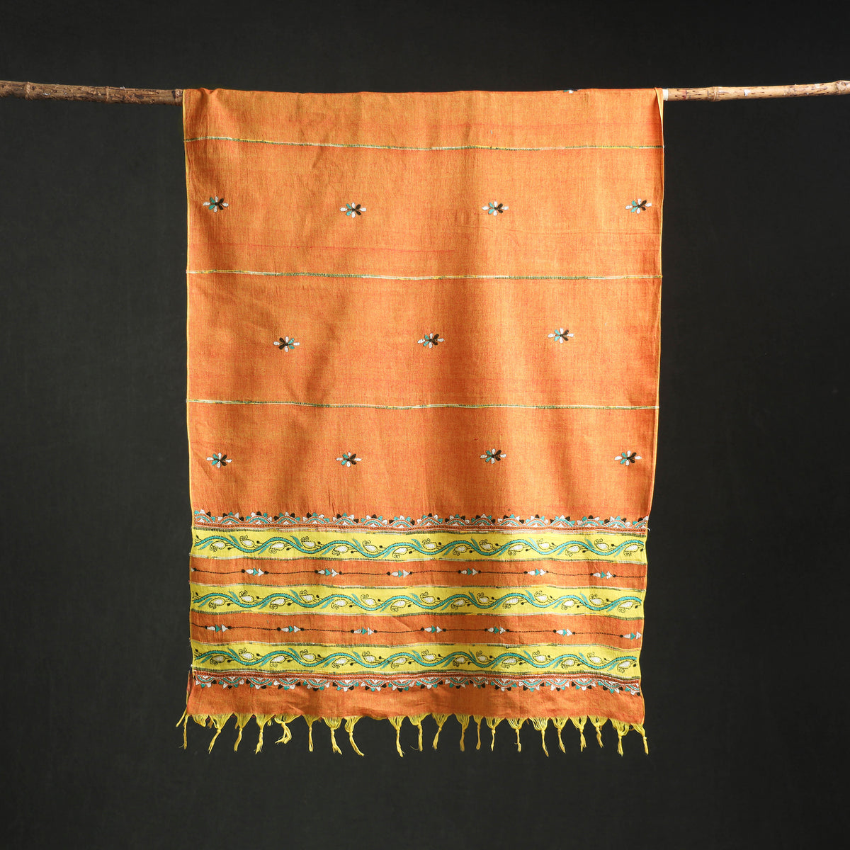 Kantha Hand Embroidered Khes Handwoven Cotton Dupatta 23