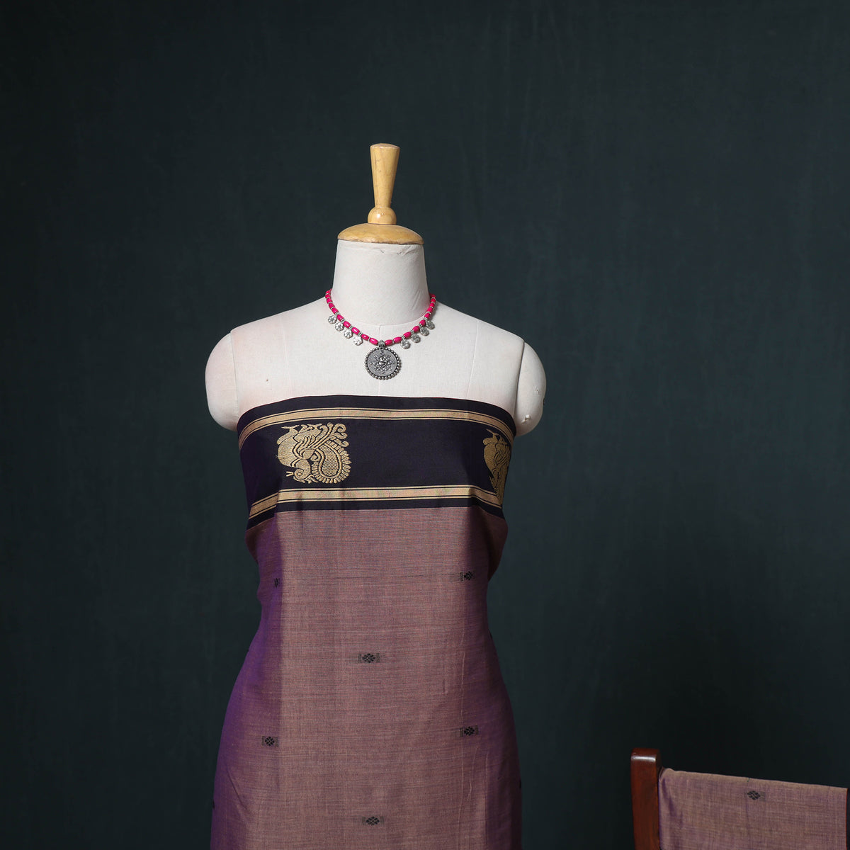 Dharwad Mercerised Cotton Plain Thread Border Unstitched Dress Material: Kurta, Bottom & Dupatta 55