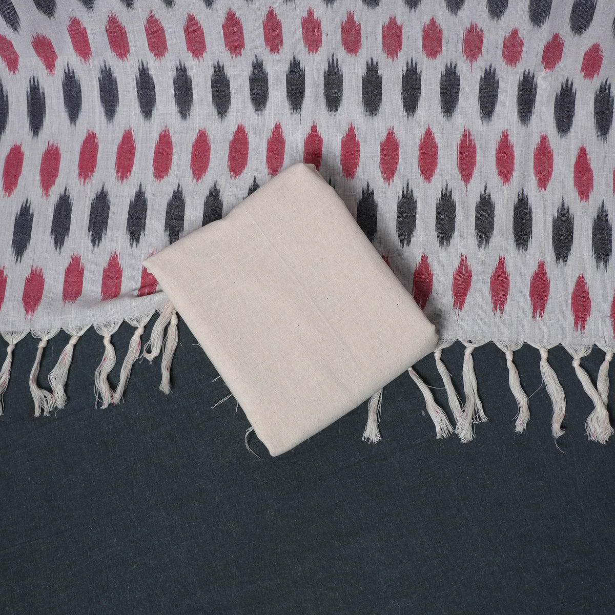 Pochampally Ikat Cotton Unstitched Dress Material: Kurta, Bottom with Dupatta 14