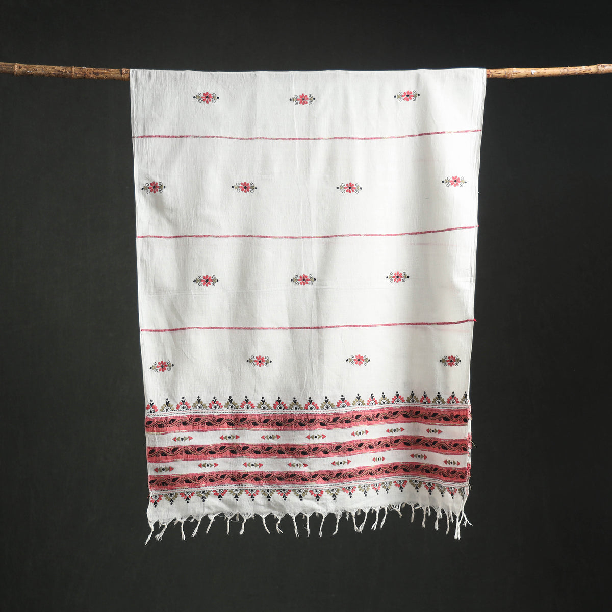 Kantha Hand Embroidered Khes Handwoven Cotton Dupatta 24
