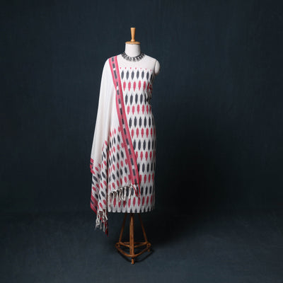Pochampally Ikat Cotton Unstitched Dress Material: Kurta, Bottom with Dupatta 14
