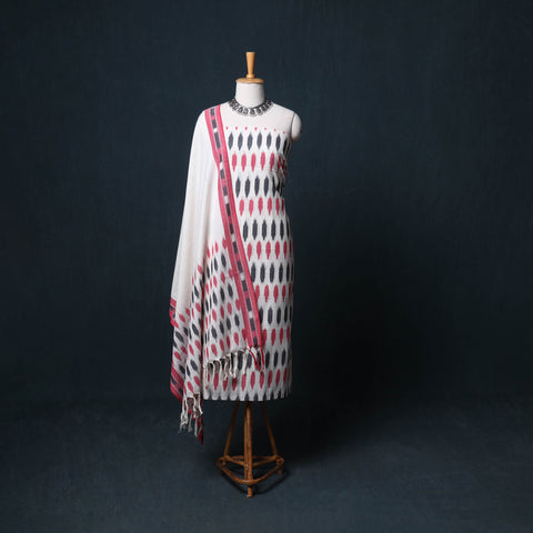 Pochampally Ikat Cotton Unstitched Dress Material: Kurta, Bottom with Dupatta 14