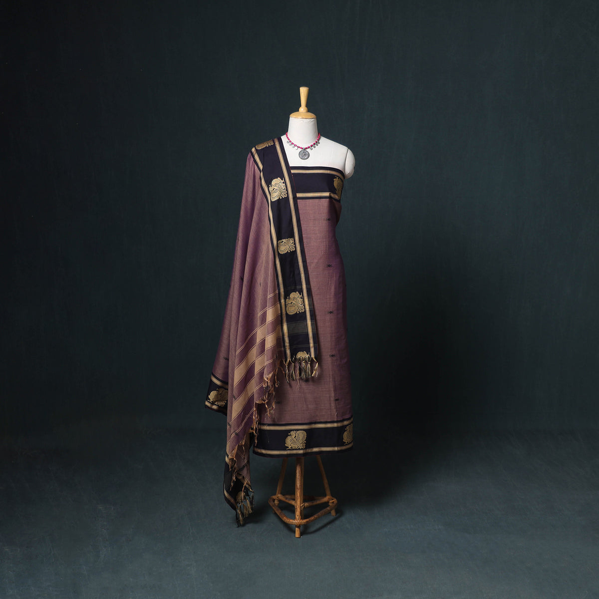 Dharwad Mercerised Cotton Plain Thread Border Unstitched Dress Material: Kurta, Bottom & Dupatta 55