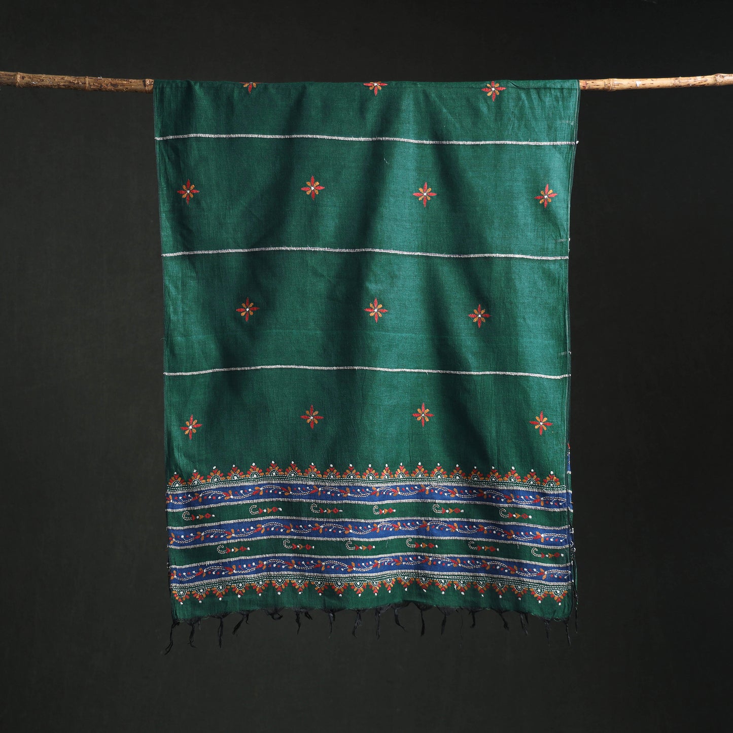 Kantha Hand Embroidered Khes Handwoven Cotton Dupatta 27