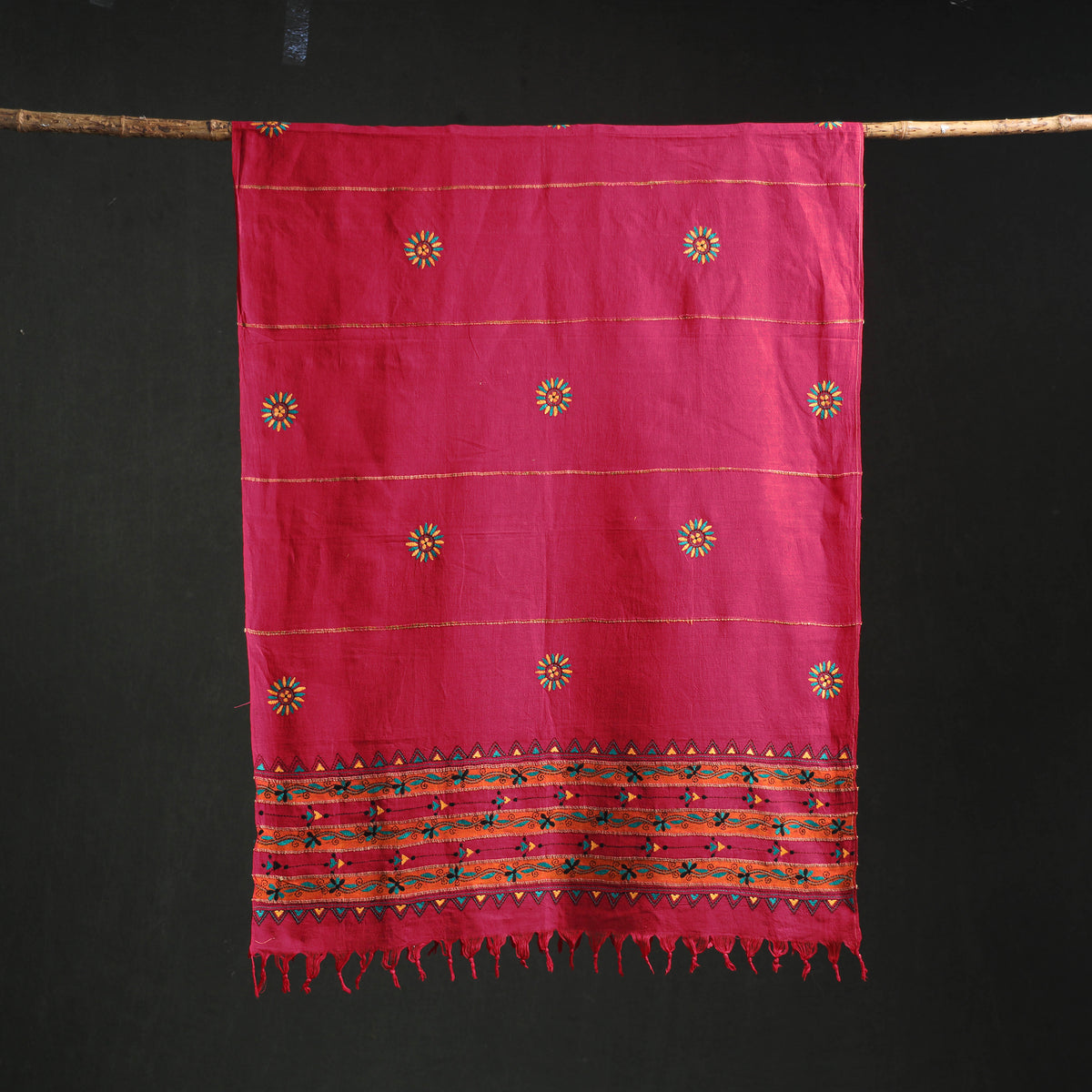 Kantha Hand Embroidered Khes Handwoven Cotton Dupatta 28