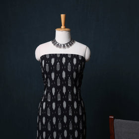 Black - Pochampally Ikat Cotton Unstitched Dress Material: Kurta, Bottom with Dupatta 15