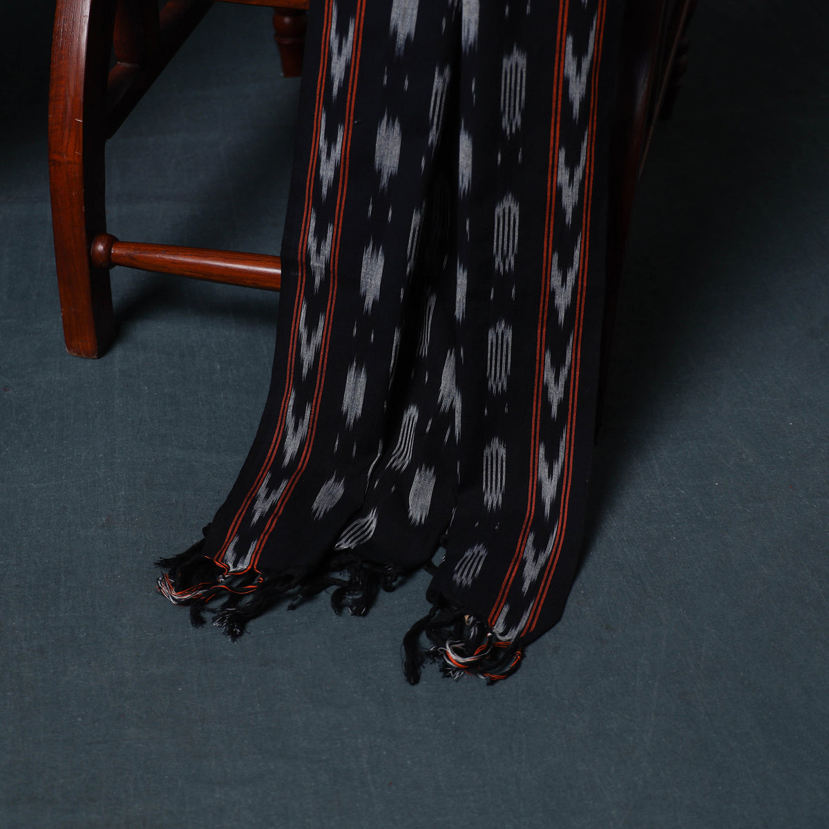 Black - Pochampally Ikat Cotton Unstitched Dress Material: Kurta, Bottom with Dupatta 15