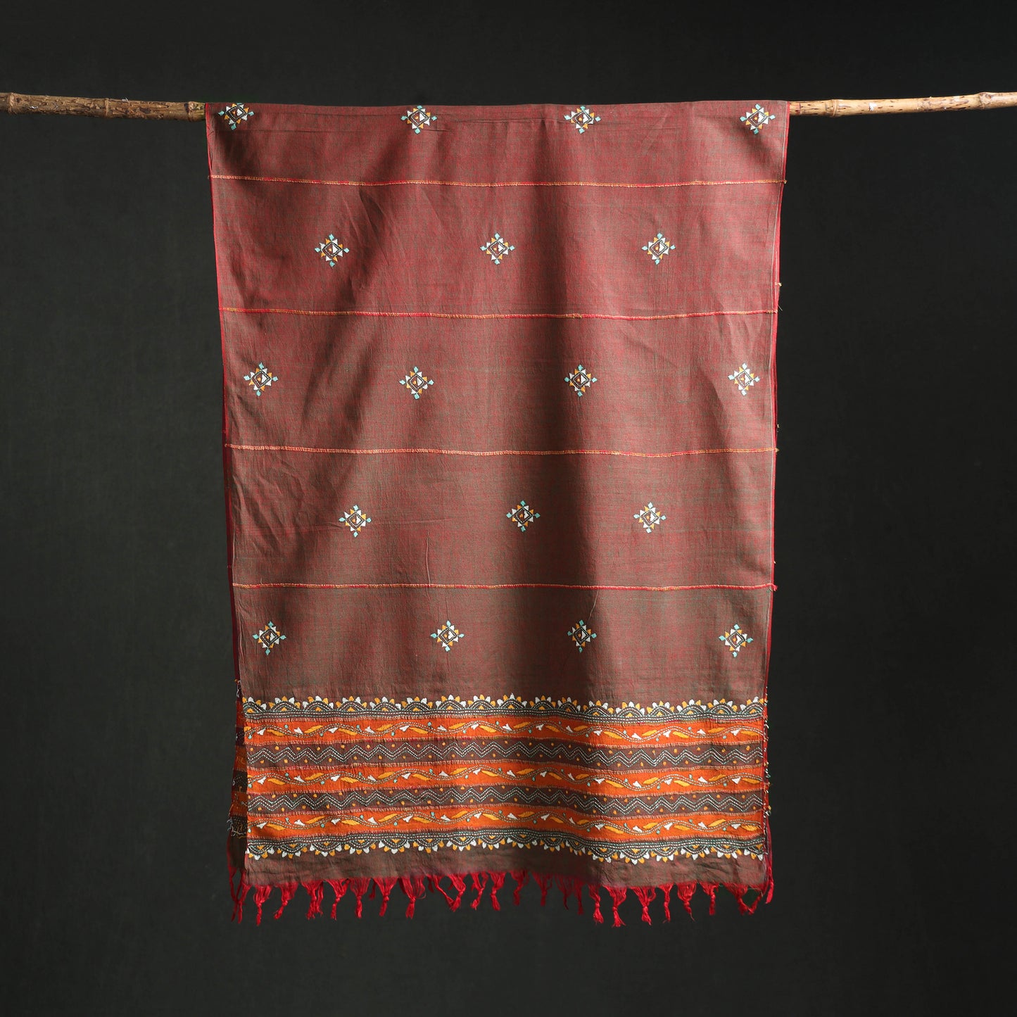 Kantha Hand Embroidered Khes Handwoven Cotton Dupatta 30