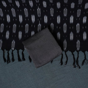 Black - Pochampally Ikat Cotton Unstitched Dress Material: Kurta, Bottom with Dupatta 15