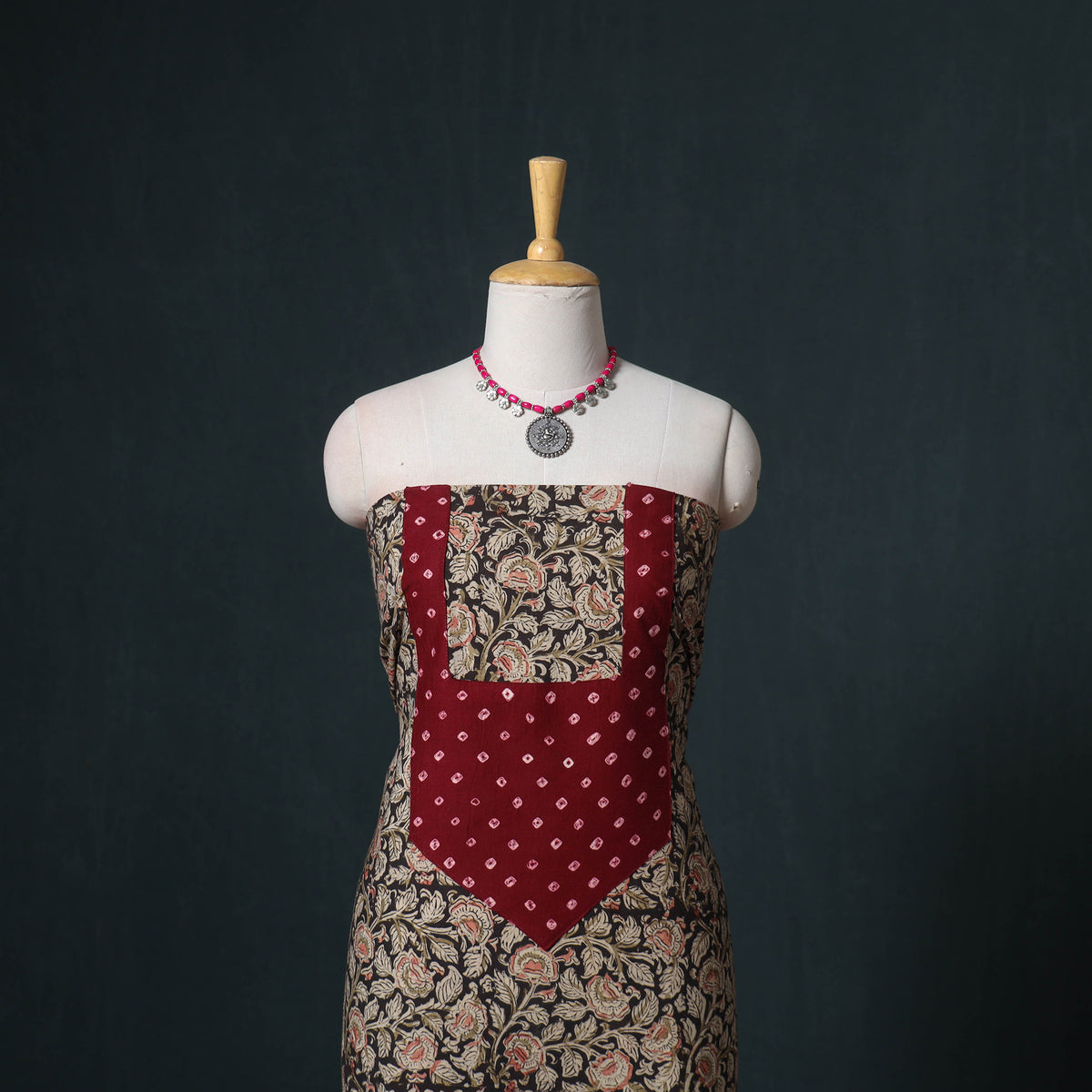 Patchwork Kalamkari Block Print Cotton Unstitched Kurta Material (2.5m) 26