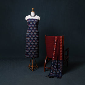 Pochampally Ikat Cotton Unstitched Dress Material: Kurta, Bottom with Dupatta 16