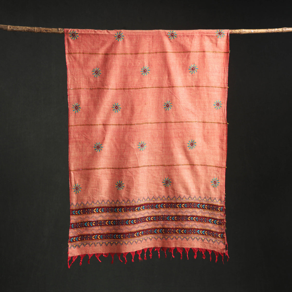 Kantha Hand Embroidered Khes Handwoven Cotton Dupatta 32
