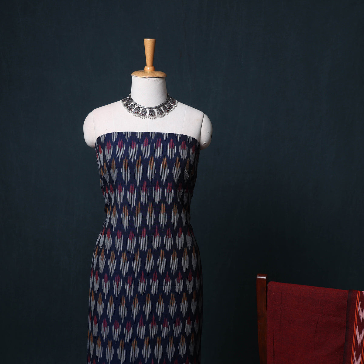 Pochampally Ikat Cotton Unstitched Dress Material: Kurta, Bottom with Dupatta 16