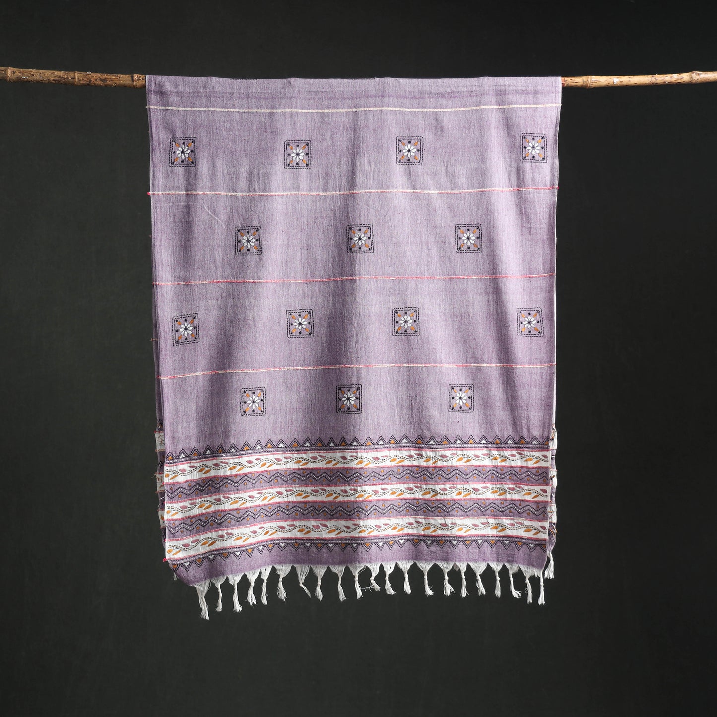 Kantha Hand Embroidered Khes Handwoven Cotton Dupatta 33