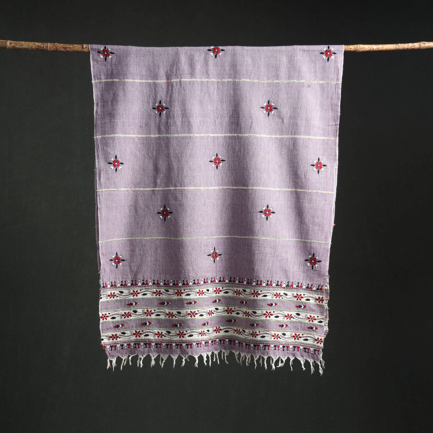 Kantha Hand Embroidered Khes Handwoven Cotton Dupatta 34