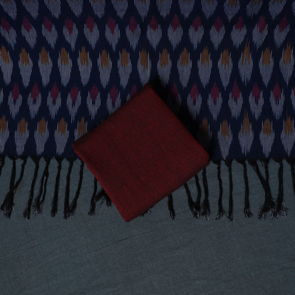 Pochampally Ikat Cotton Unstitched Dress Material: Kurta, Bottom with Dupatta 16
