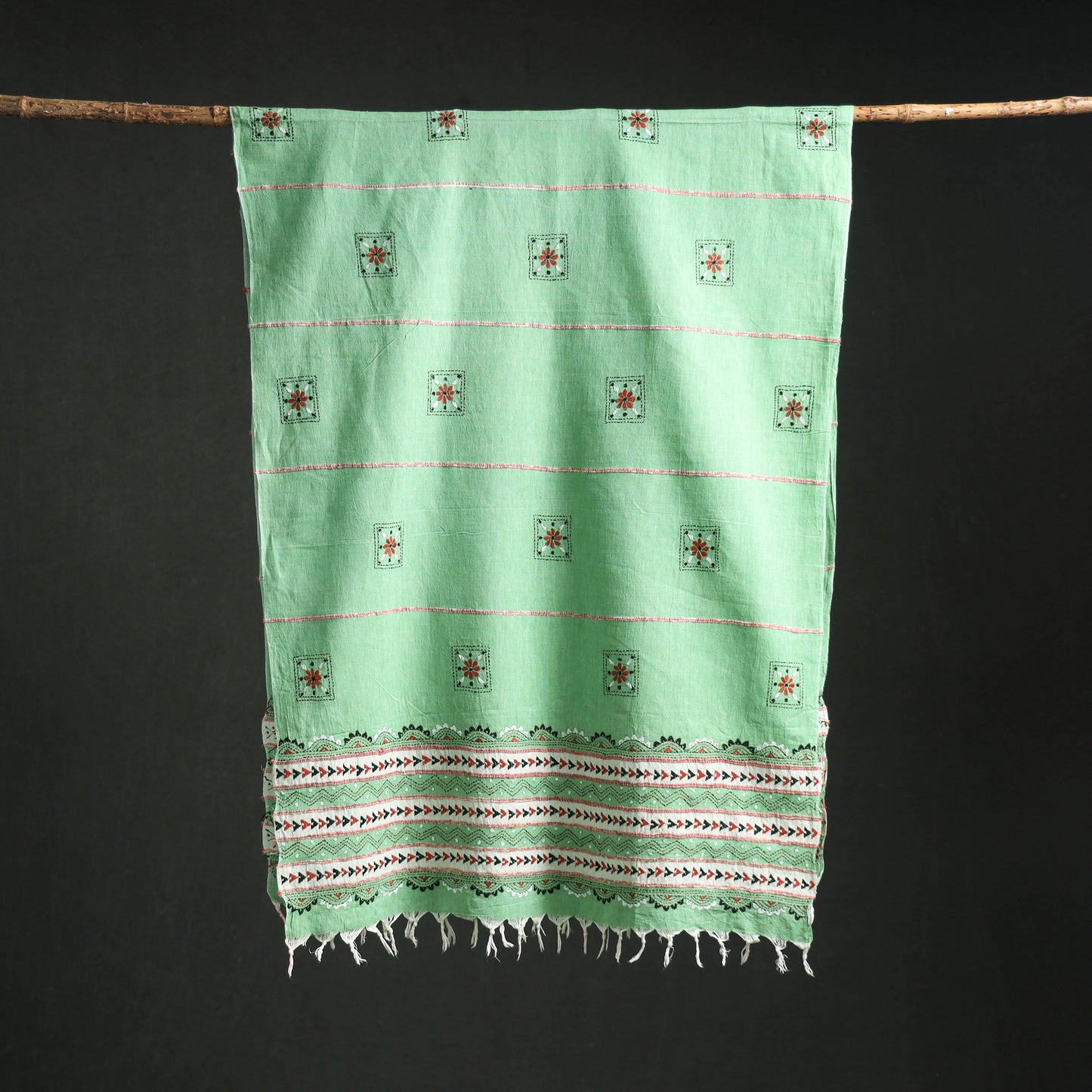 Kantha Hand Embroidered Khes Handwoven Cotton Dupatta 35